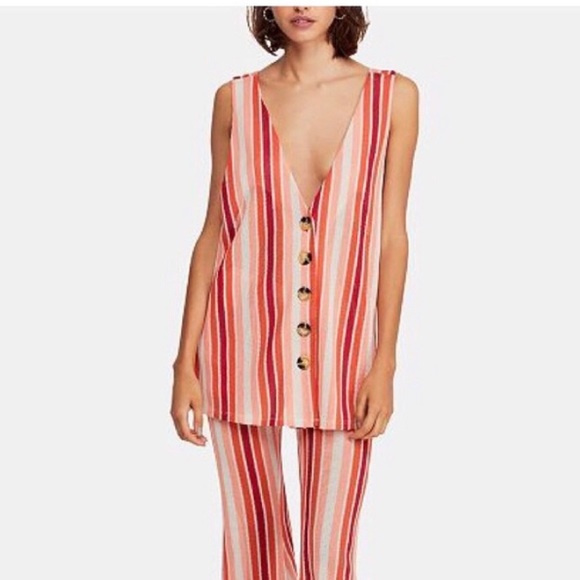 New Free People Bridget Orange Striped Top - Picture 4 of 8